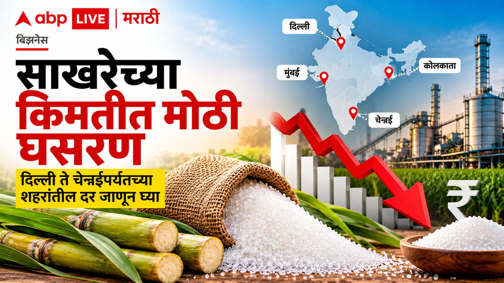 दिलासादायक! साखरेच्या दरात घसरण, दिल्लीते चेन्नईपर्यंत कोणत्या शहरात किती दर? जाणून घ्या सविस्तर माहिती